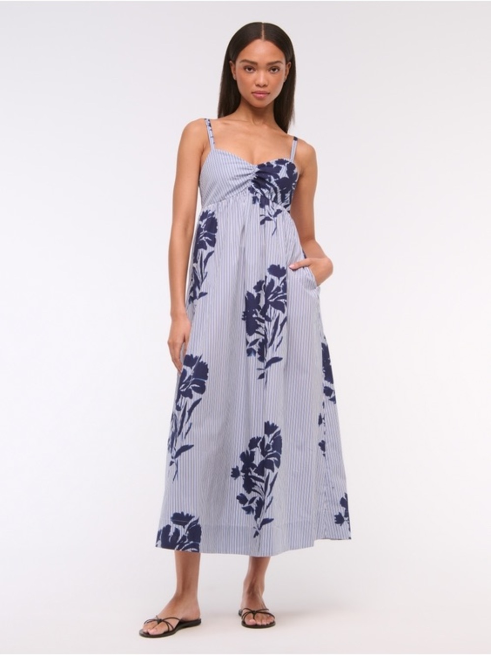 Abercrombie & Fitch Blue and Navy Floral Stripe Maxi Dress
